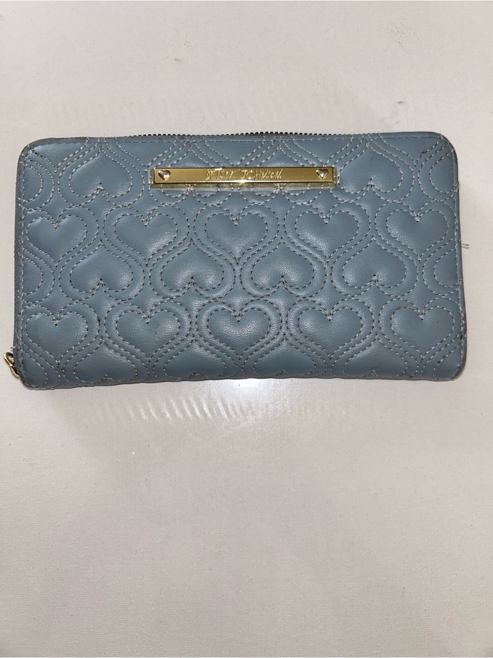 Betsey Johnson Quilted Heart Zip Wallet - Slate Blue